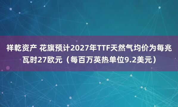 祥乾资产 花旗预计2027年TTF天然气均价为每兆瓦时27欧元（每百万英热单位9.2美元）